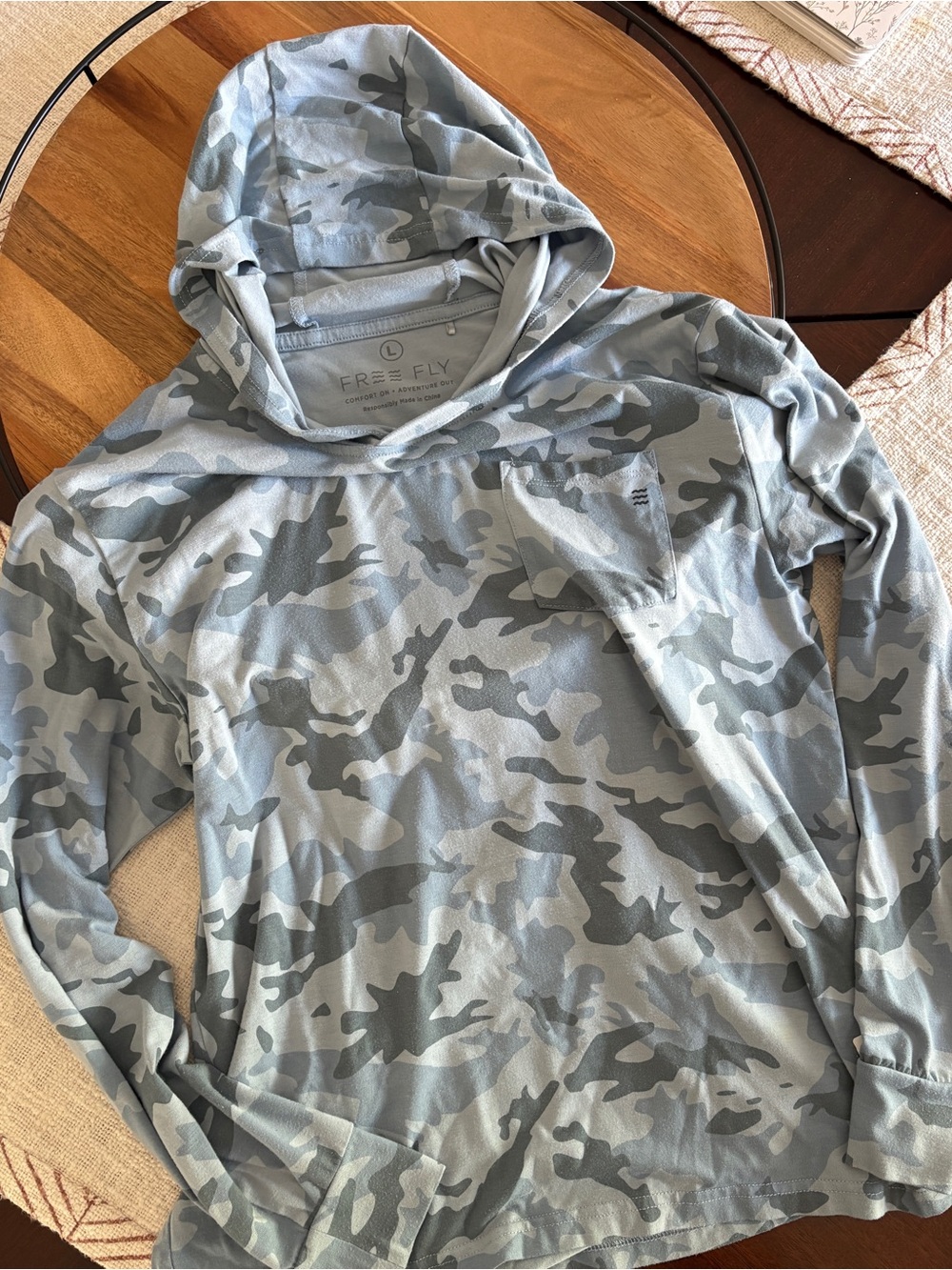 Free Fly Men's Gray Camouflage Pullover Hoodie Long Sleeve Regular L